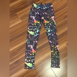 Kids Splatter Print Leggings - Black Multicolor size 9/10